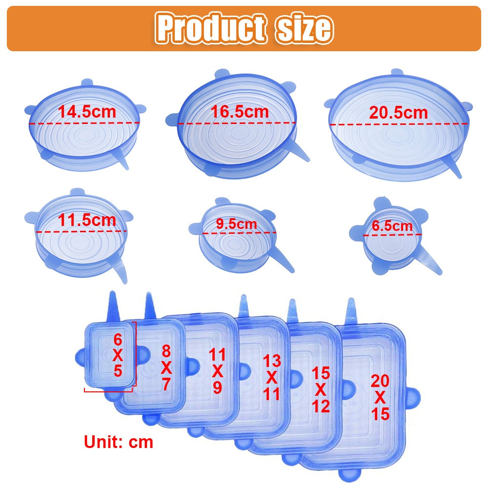 6/12PCS Food Silicone Cover Stretch Lids Reusable Food Wrap Bowl Pot Cover Silicone Stretch Lids Cooking for Food Keep Fresh