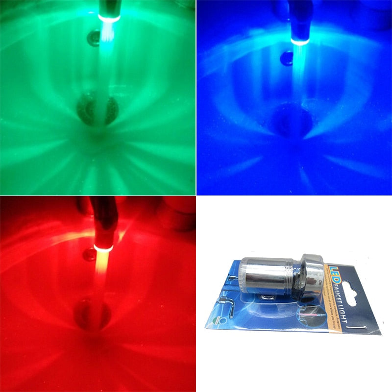 LED Temperature Sensitive 3-Color Light-up Faucet Kitchen Bathroom Glow Water