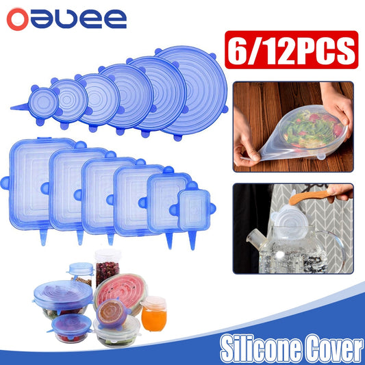 6/12PCS Food Silicone Cover Stretch Lids Reusable Food Wrap Bowl Pot Cover Silicone Stretch Lids Cooking for Food Keep Fresh